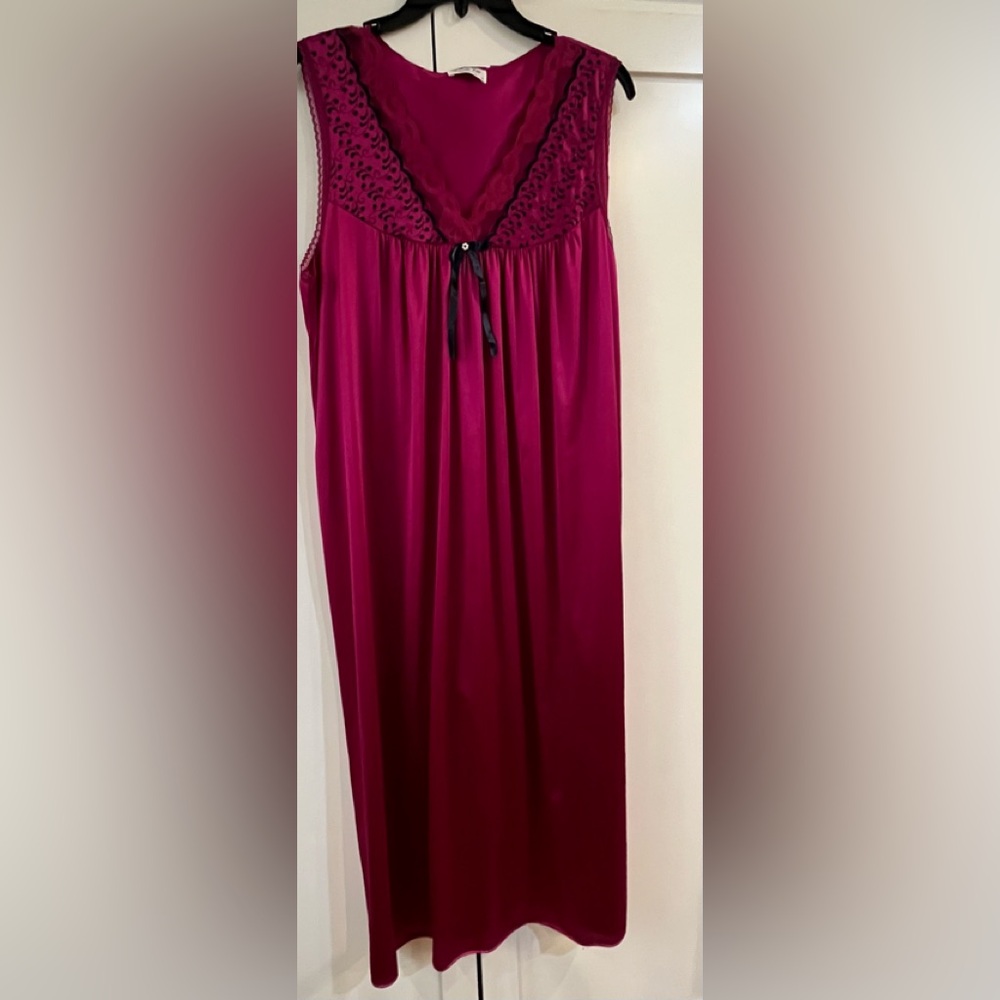 Vintage Vanity Fair Fuchsia and Deep Blue trim embroidered nightgown.